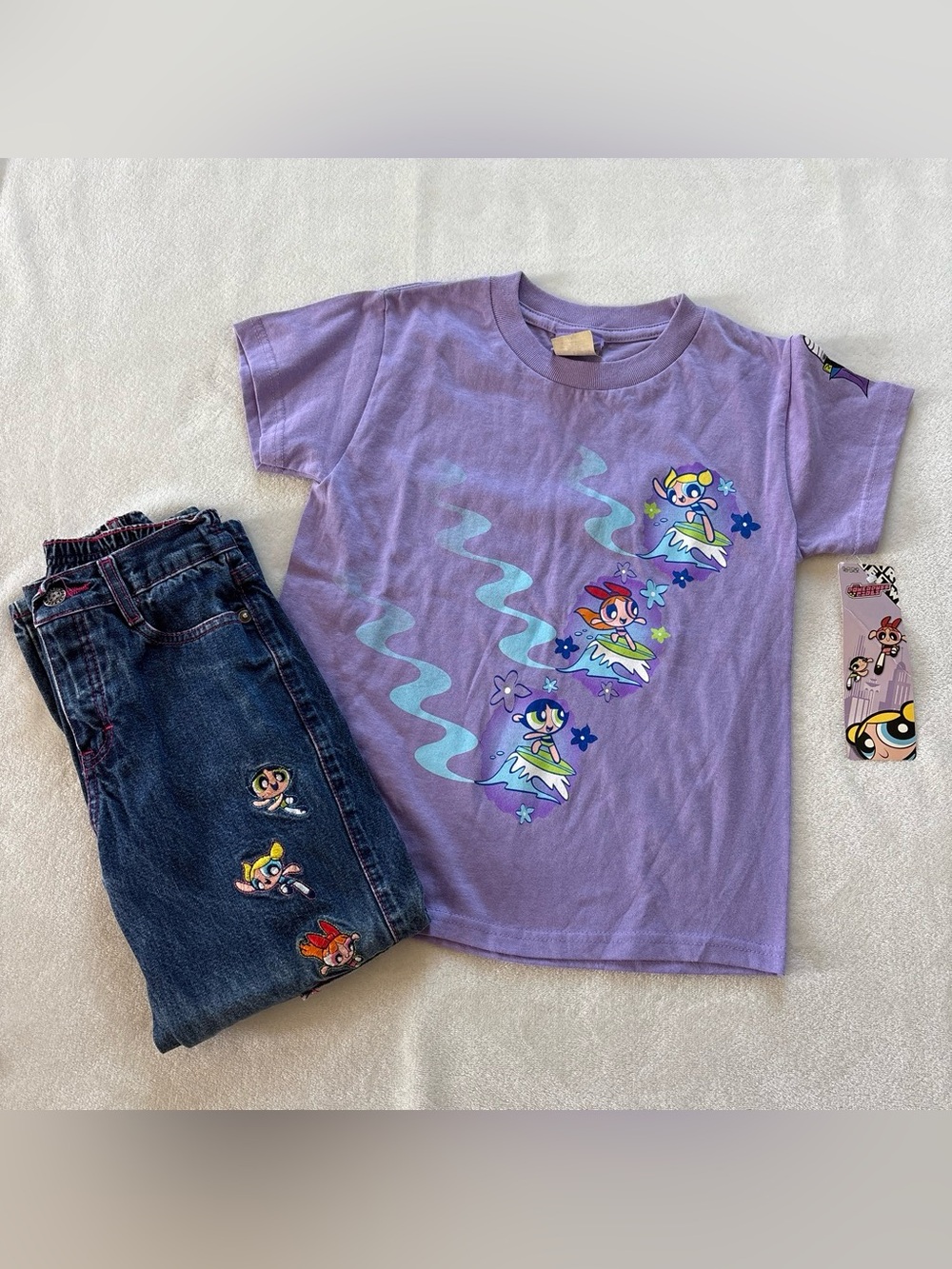 Vintage Y2K Powerpuff Girls Short Sleeve Shirt and Embroidered Jeans M (8)/ 6X